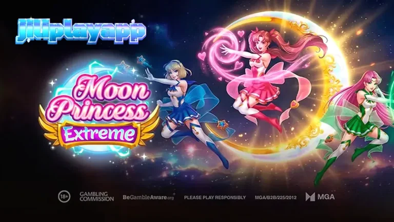 Tampilan visual grid 5x5 dalam permainan slot Moon Princess Extreme yang menampilkan karakter Love, Star, dan Storm.